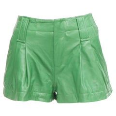 GANNI short évasé à taille haute en cuir d'agneau vert FR32 XXS