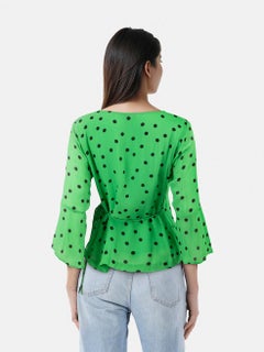 Ganni Green Polkadot Wrap Top Size M