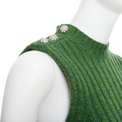 GANNI gilet court en laine recyclée verte et cristal à boutons XXS