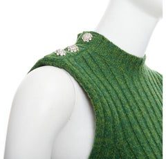 GANNI green recycled wool blend crystal button crew cropped vest XXS