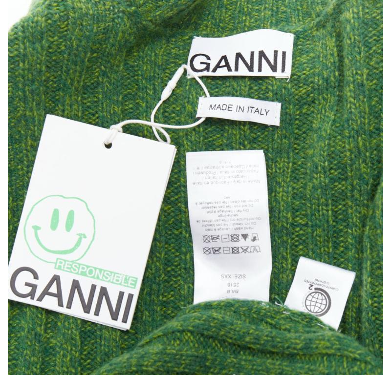 GANNI green recycled wool blend crystal button crew cropped vest XXS For Sale 3