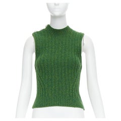 Ganni, gilet verde in misto lana riciclata con bottoni di cristallo, XXS