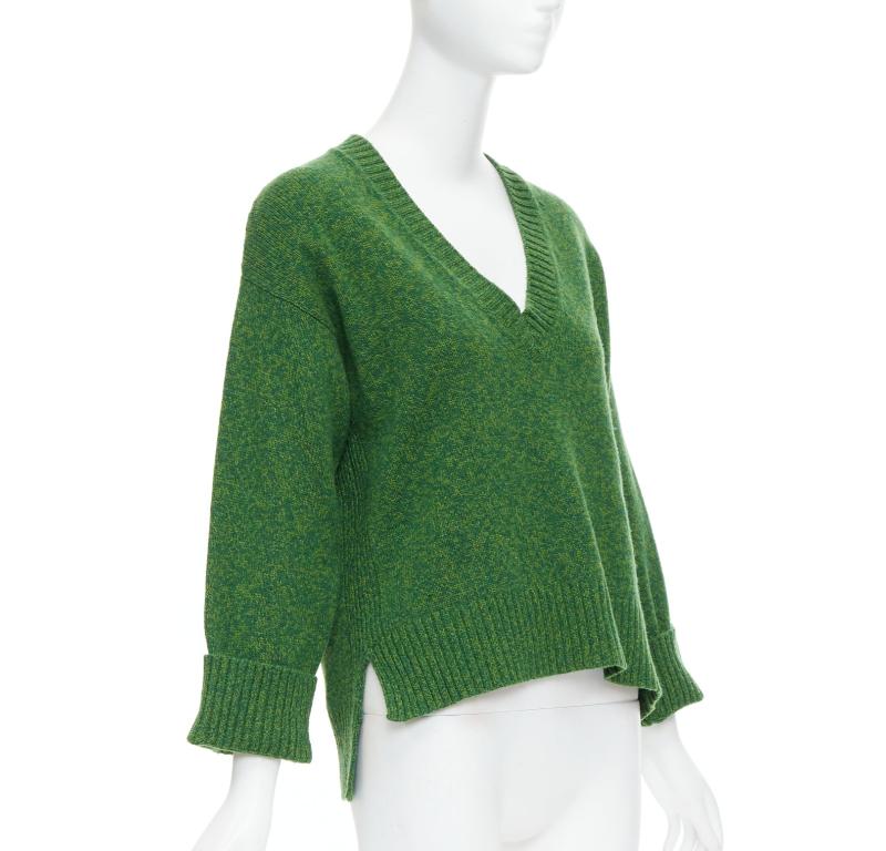 Black GANNI green recycled wool blend Vneck cropped sweater top XS For Sale