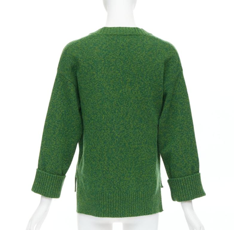 Women's GANNI green recycled wool blend Vneck cropped sweater top XS For Sale