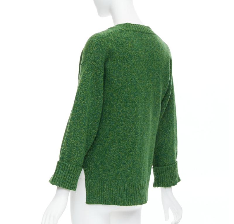 GANNI green recycled wool blend Vneck cropped sweater top XS For Sale 1