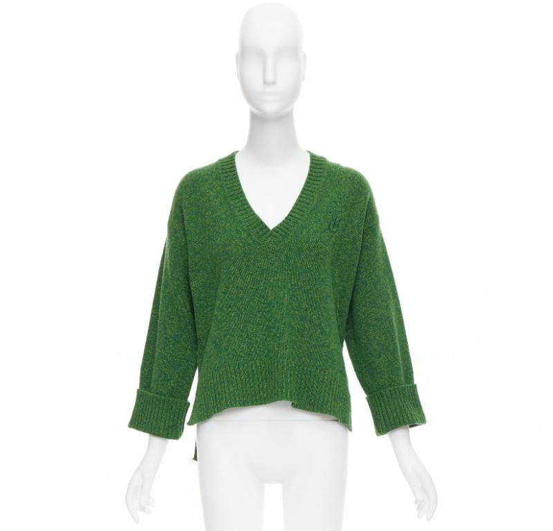 GANNI green recycled wool blend Vneck cropped sweater top XS For Sale 4
