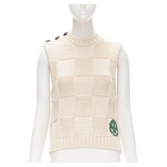 GANNI green smiley face checkered weave sleeveless vest XS