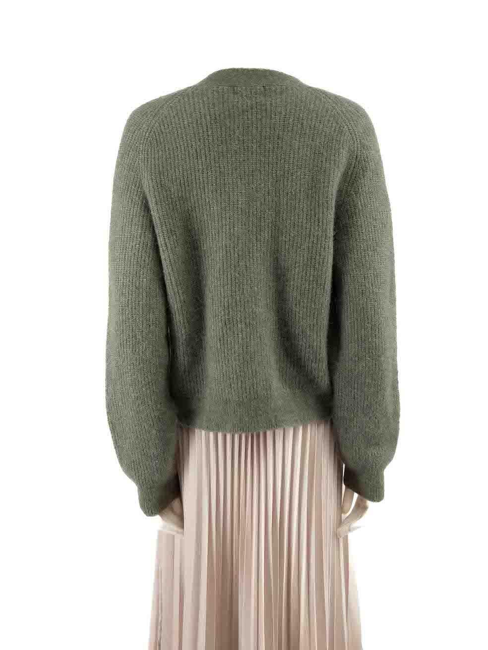 Ganni Green Wool Knit Long Sleeve Cardigan Size S In New Condition For Sale In London, GB