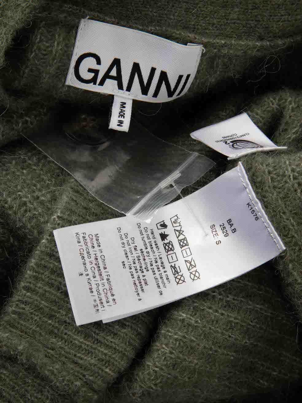Women's Ganni Green Wool Knit Long Sleeve Cardigan Size S For Sale