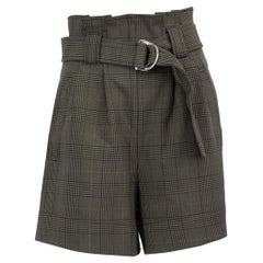 Ganni Grey Checkered Paper Bag Waist Shorts Size XS