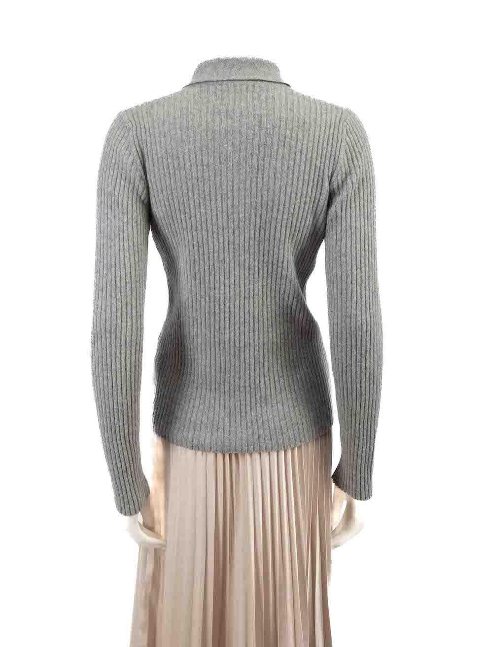 Ganni Grey Embellished Button Knit Jumper Size M In Good Condition For Sale In London, GB