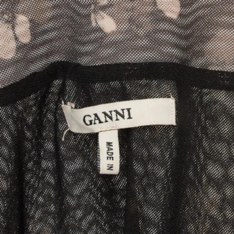 Ganni Grey Floral Print Tilden Mesh Ruffled Wrap Skirt S Bon état - En vente à Dubai, Al Qouz 2