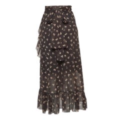 Ganni Grey Floral Print Tilden Mesh Ruffled Wrap Skirt S