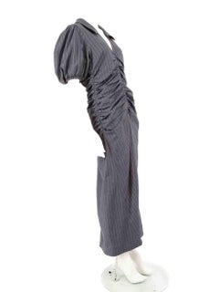 Ganni Grey Pinstripe Ruched Dress Size XXL