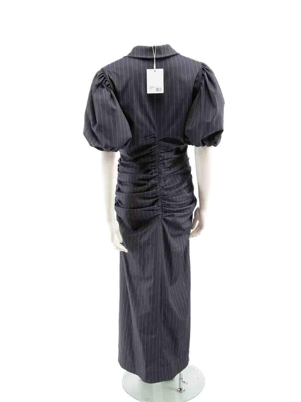 Ganni Grey Pinstripe Ruched Dress Size XXL In New Condition For Sale In London, GB