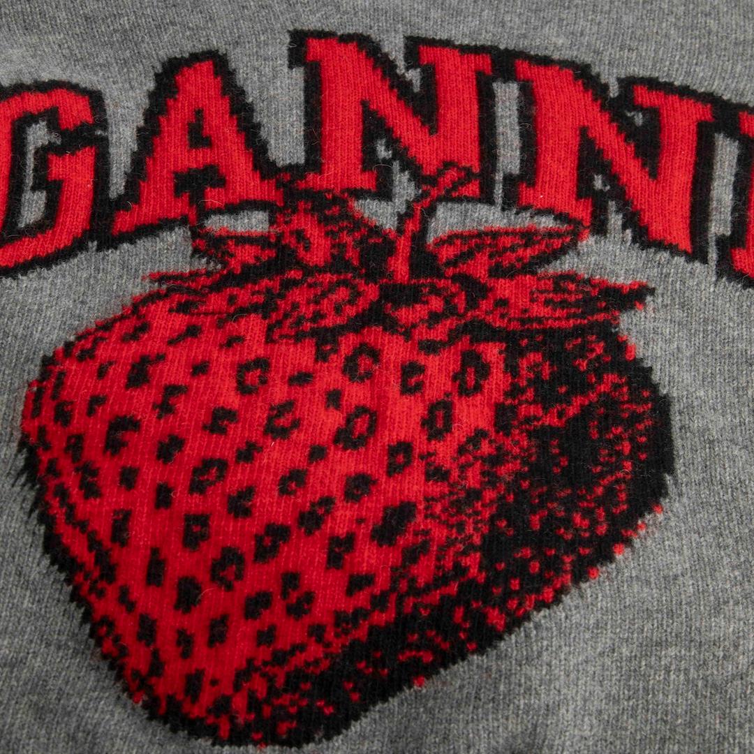 Gray Ganni Grey Wool Strawberry Logo Jumper Size XS For Sale