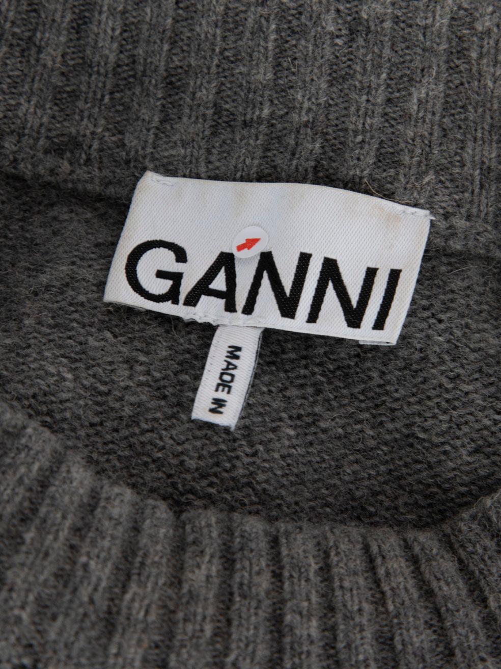 Ganni Grey Wool Strawberry Logo Jumper Size XS In Good Condition For Sale In London, GB