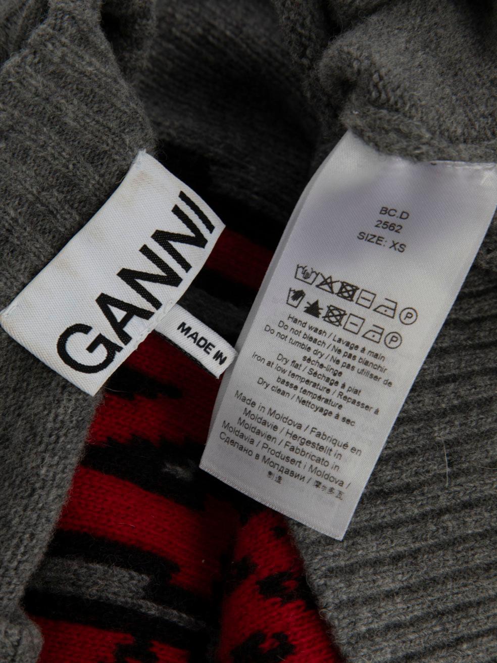 Women's Ganni Grey Wool Strawberry Logo Jumper Size XS For Sale