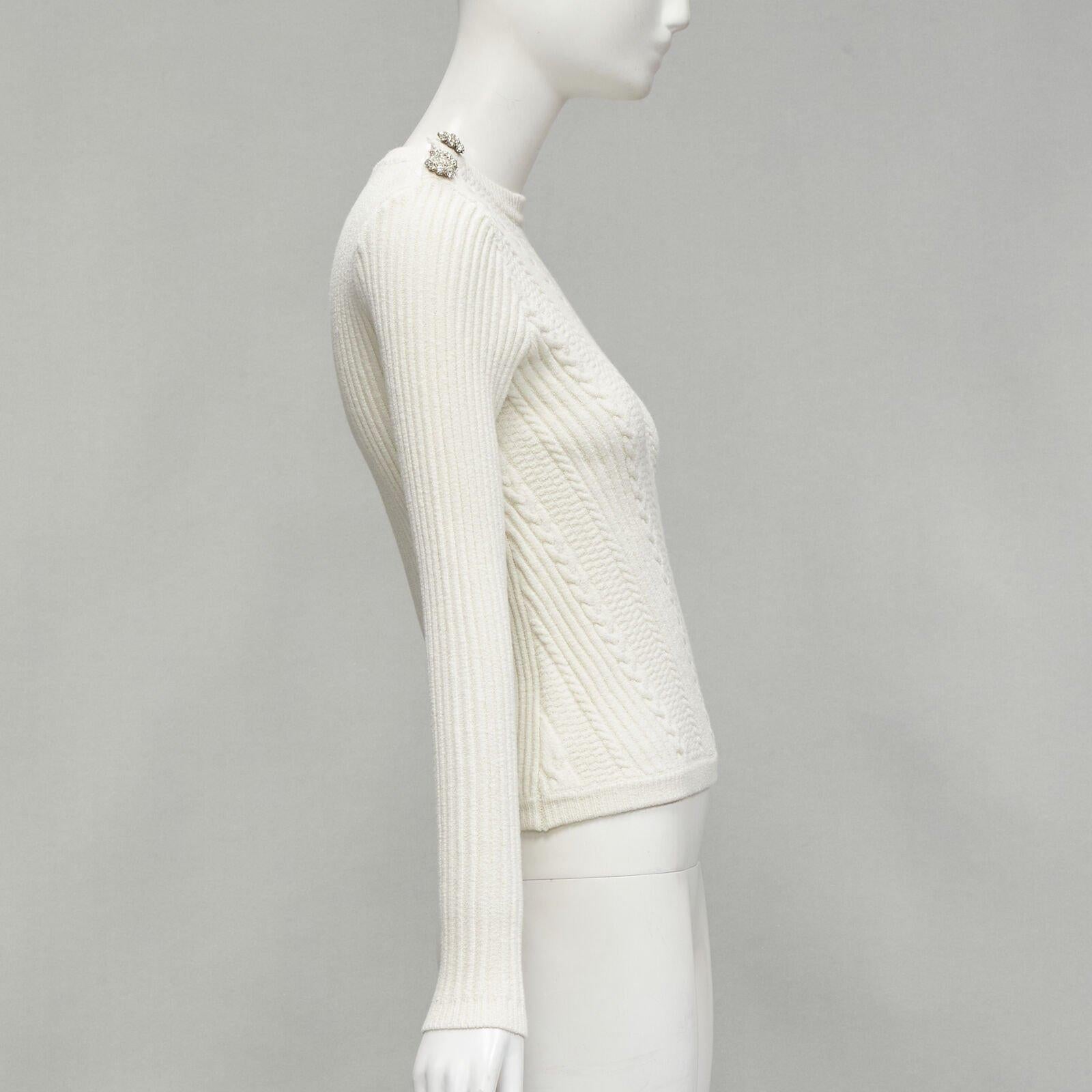 GANNI ivory crystal button textured knit cotton blend sweater top XS In Excellent Condition For Sale In Hong Kong, NT