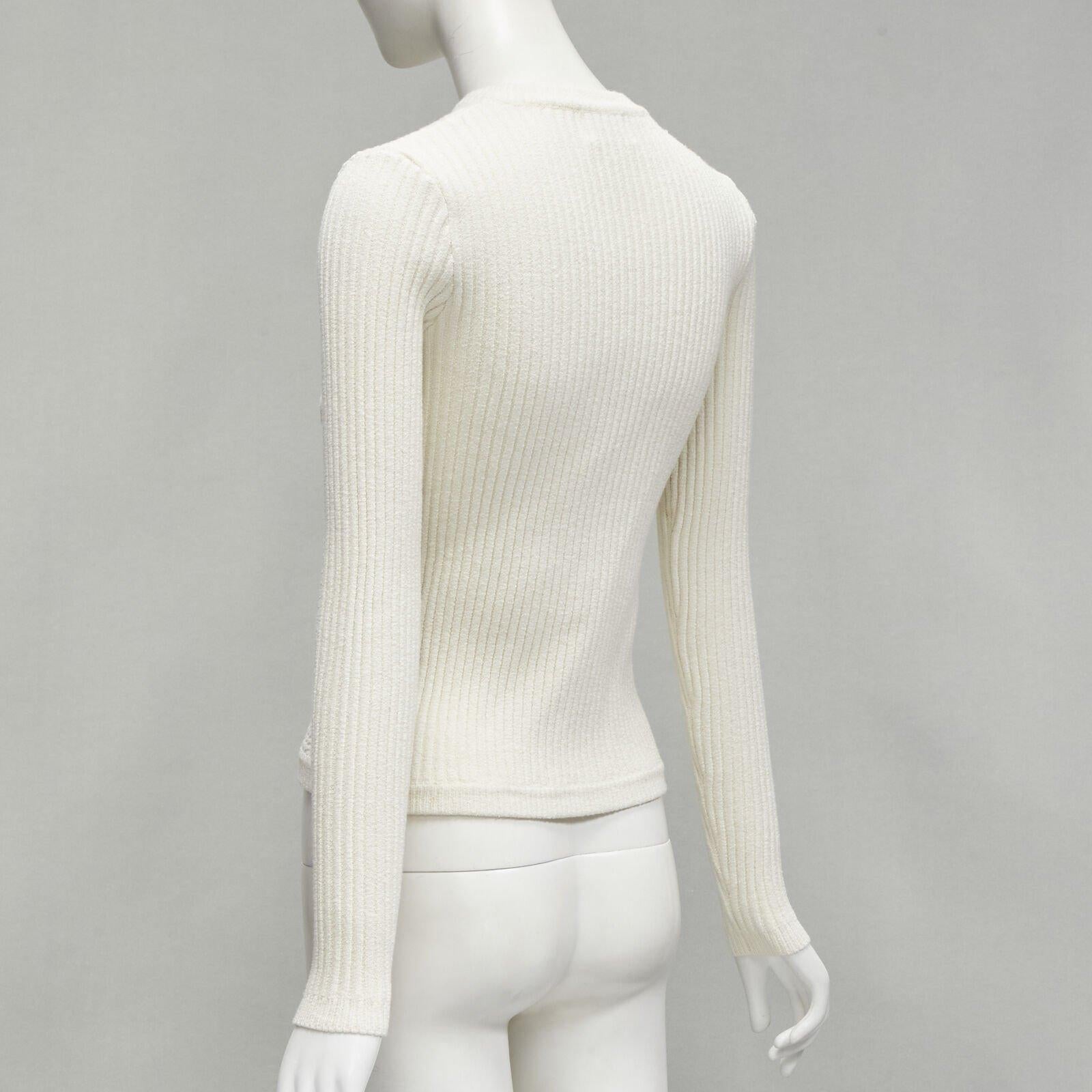 GANNI ivory crystal button textured knit cotton blend sweater top XS For Sale 1