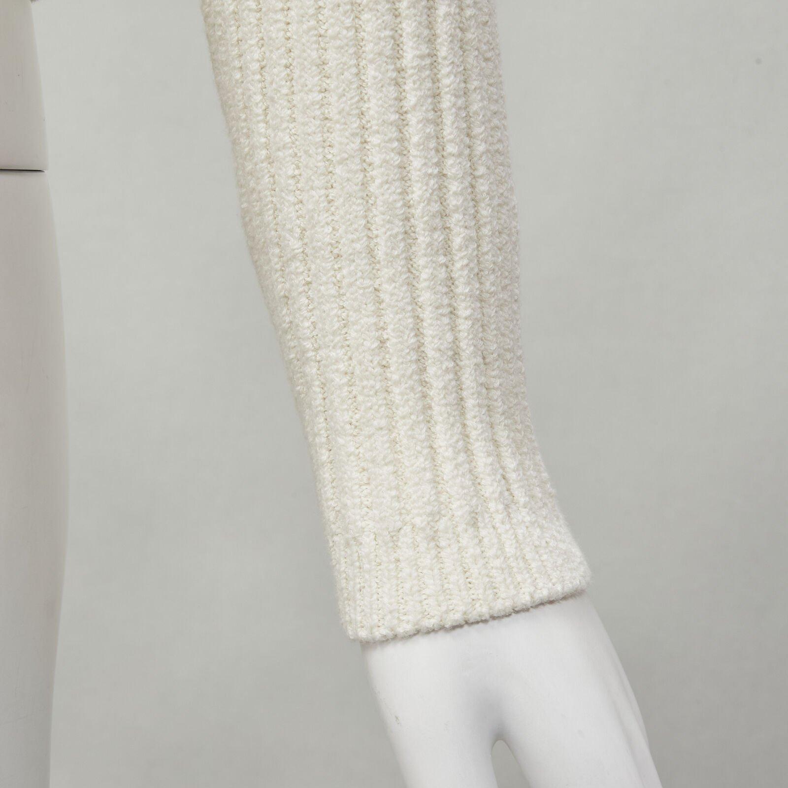 GANNI ivory crystal button textured knit cotton blend sweater top XS For Sale 4