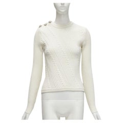 GANNI - Maglia in misto cotone con bottoni di cristallo avorio XS