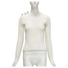 GANNI - Maglia in misto cotone con bottoni di cristallo avorio XS