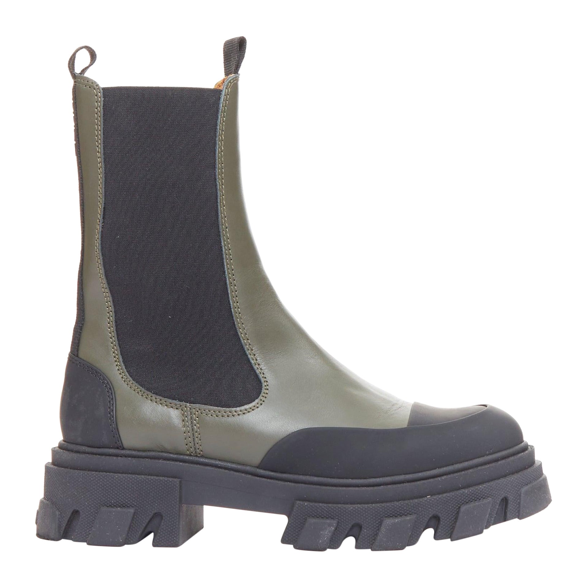 Botines chelsea altos GANNI Kalamata de piel verde militar con fuelle elástico de goma EU39 en venta