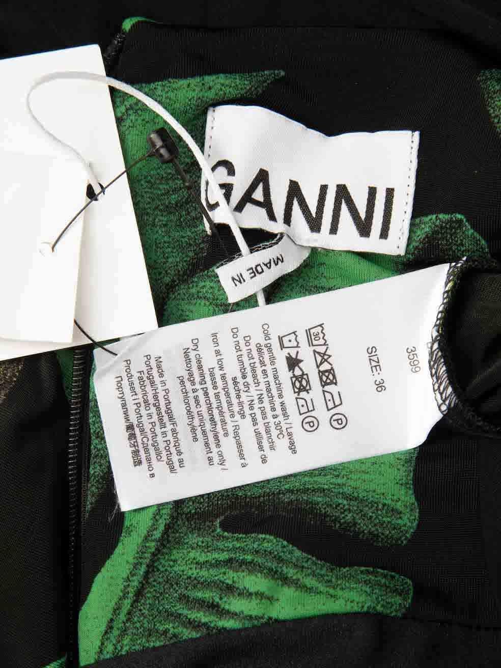 Women's Ganni Leaf Print Ruched Midi Dress Size S For Sale