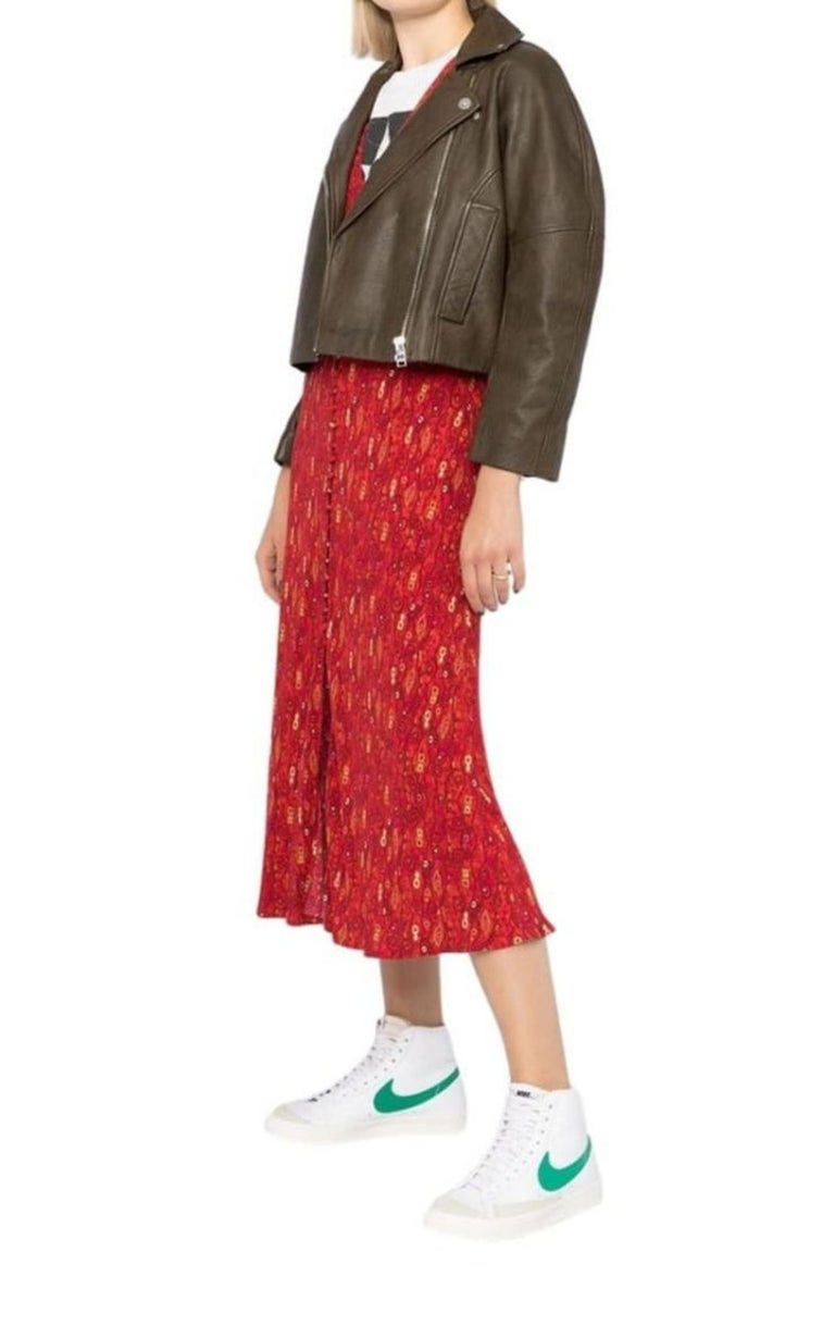 Ganni Leather Cropped Biker Jacket FR38 For Sale at 1stDibs