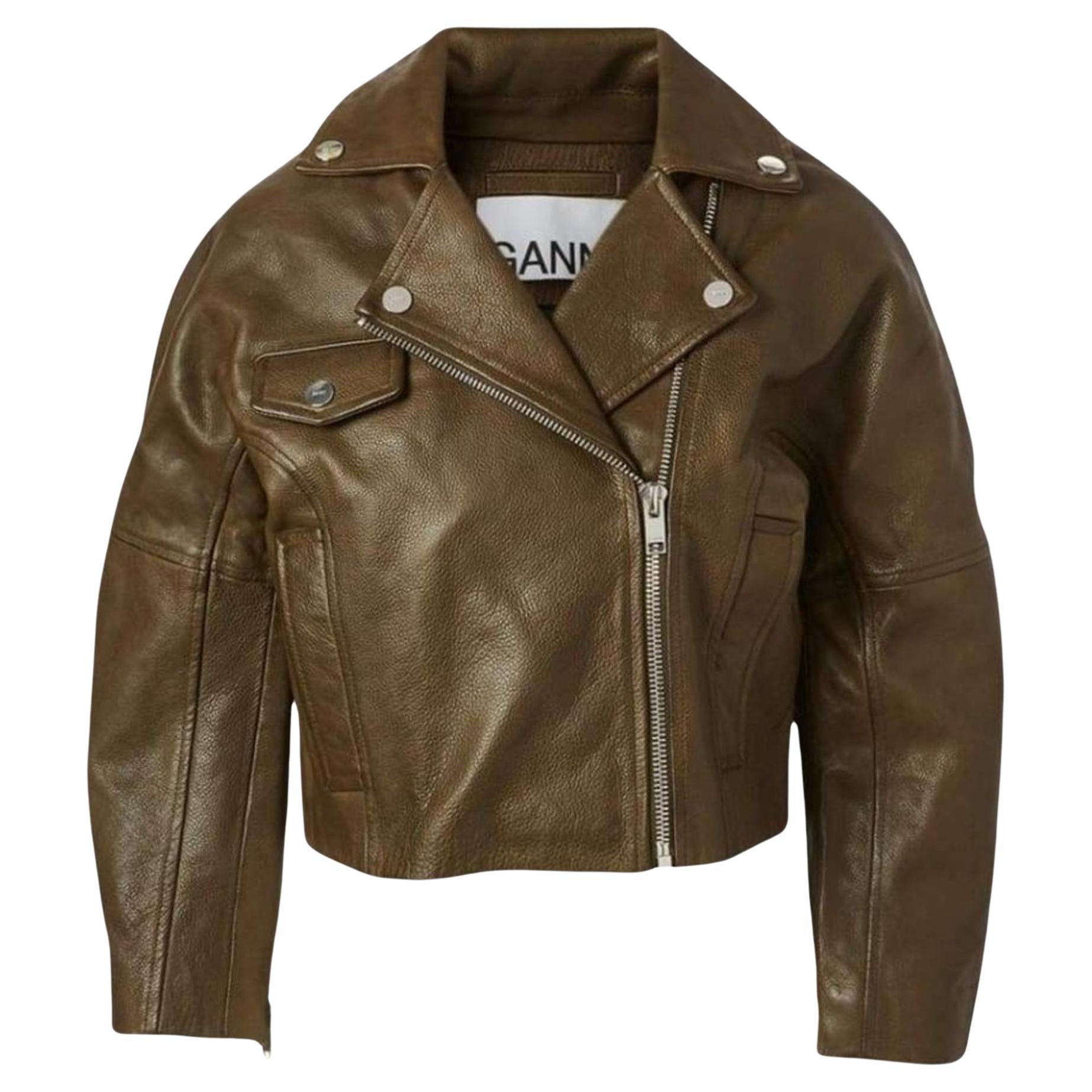 Ganni - Giacca biker in pelle FR38 in vendita