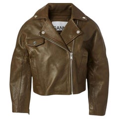 Ganni Leather Cropped Biker Jacket FR38