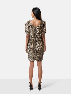 Ganni Leopard Print Puff Sleeve Dress Size M