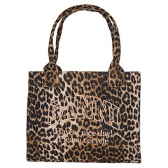 Ganni Leopard-Print Recycled Cotton Tote Bag — Brown
