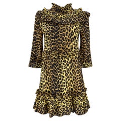 Ganni - Vestito in cotone con volant e stampa leopardata