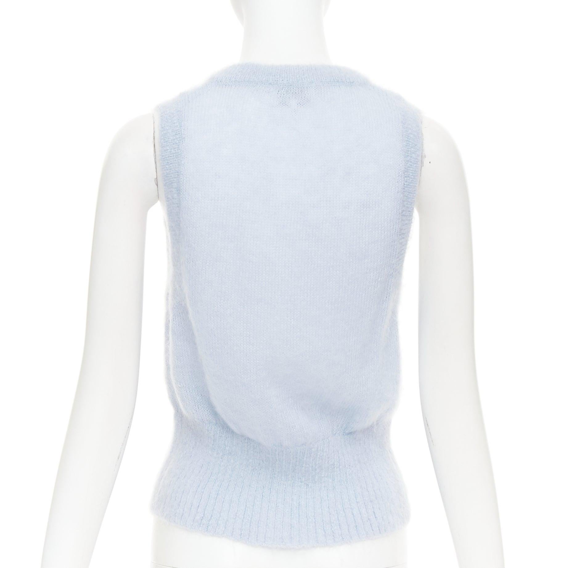 GANNI Hellblauer Mohair Wollpullover mit dreifacher Fliege, Weste XS Damen im Angebot