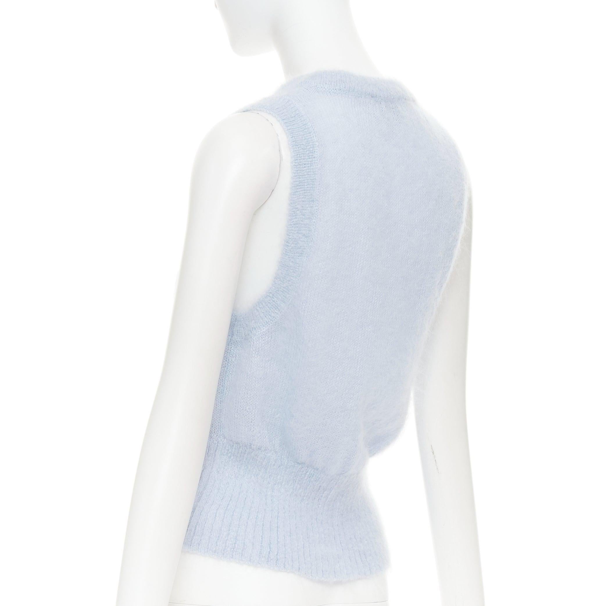 GANNI Hellblauer Mohair Wollpullover mit dreifacher Fliege, Weste XS im Angebot 1