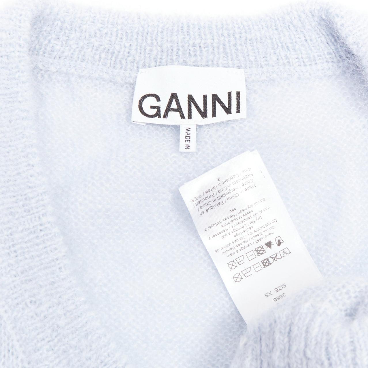 GANNI Hellblauer Mohair Wollpullover mit dreifacher Fliege, Weste XS im Angebot 2