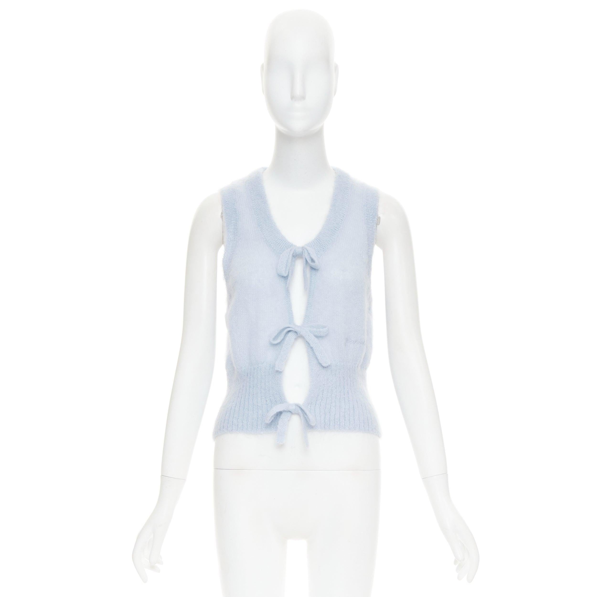 GANNI Hellblauer Mohair Wollpullover mit dreifacher Fliege, Weste XS im Angebot 3