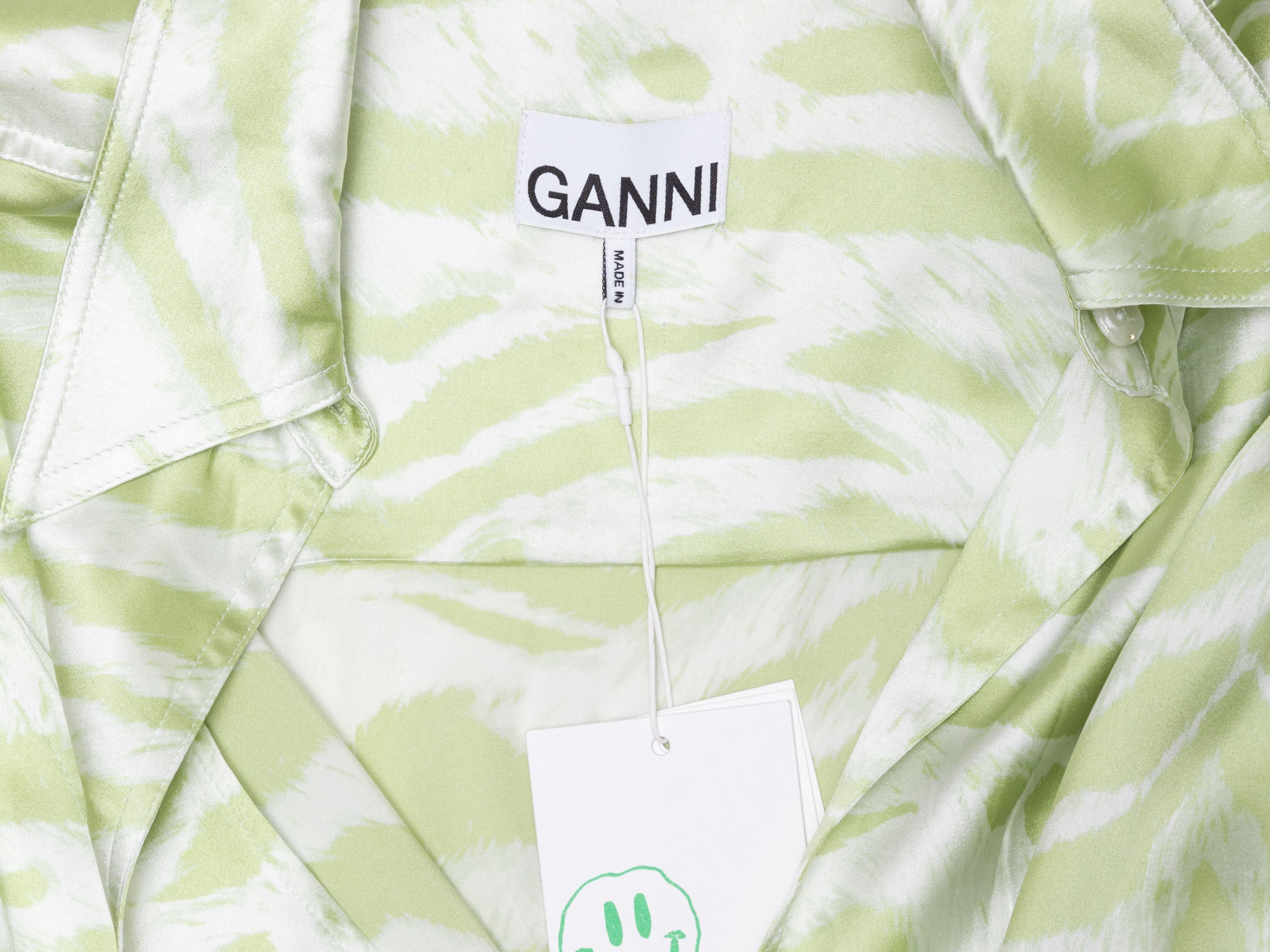 Women's Ganni Light Green & White Silk Tiger Print Dress