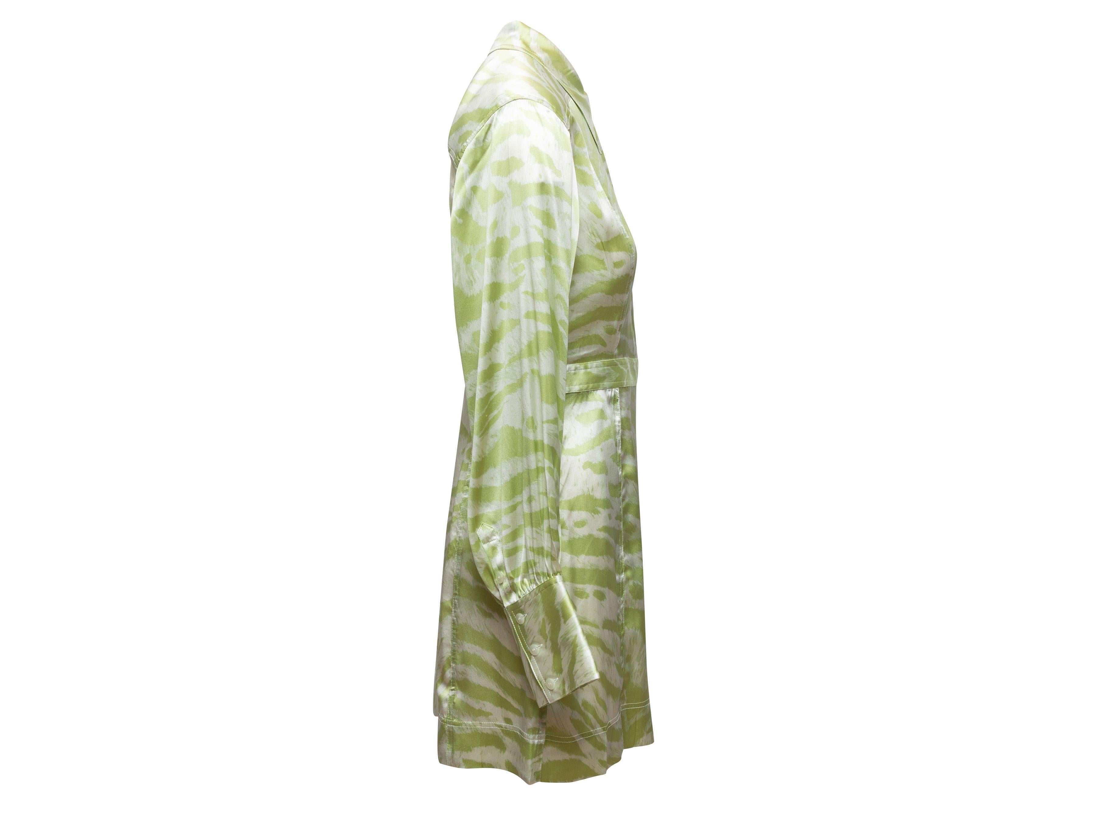 Ganni Light Green & White Silk Tiger Print Dress 2