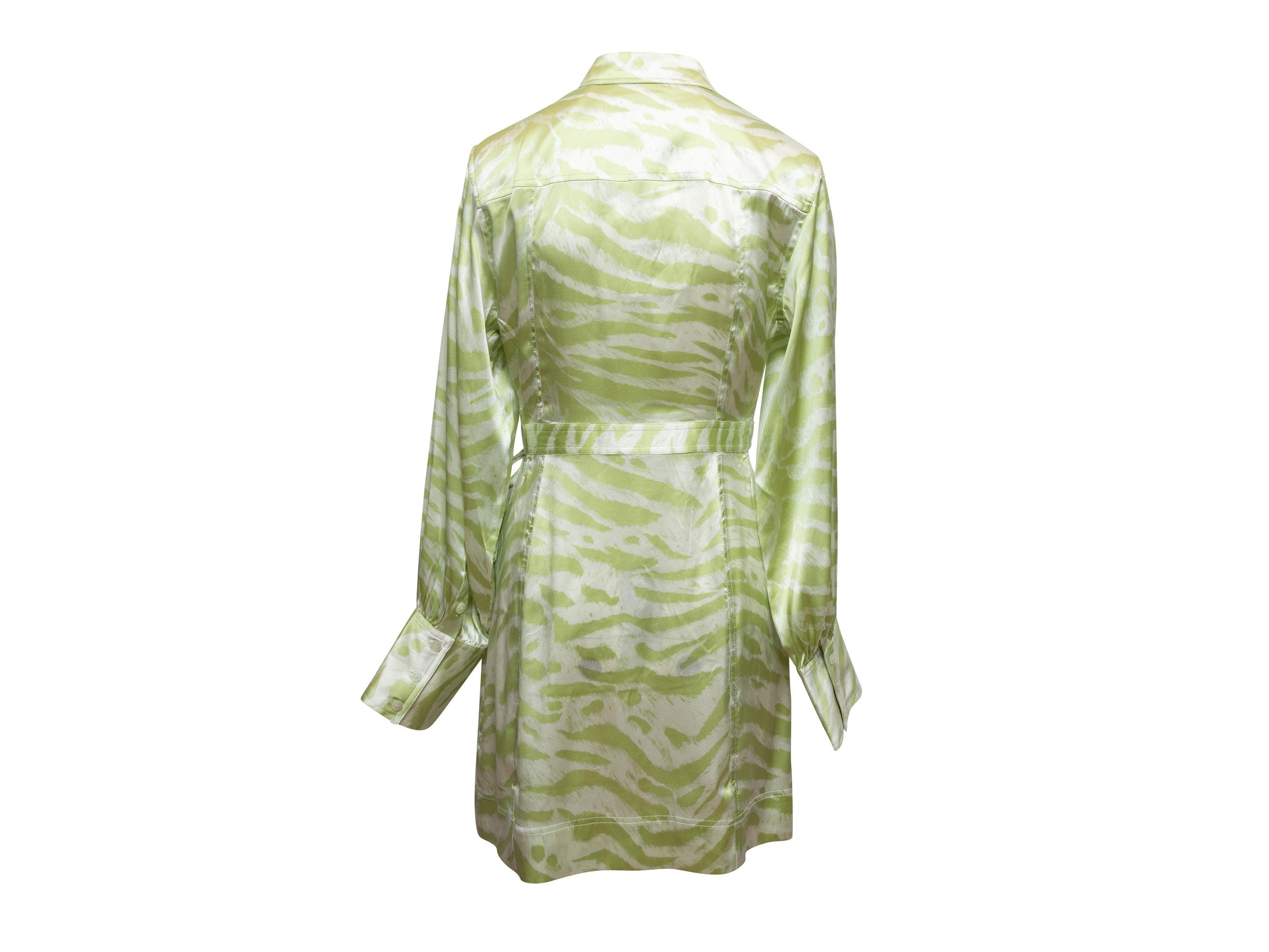 Ganni Light Green & White Silk Tiger Print Dress 3