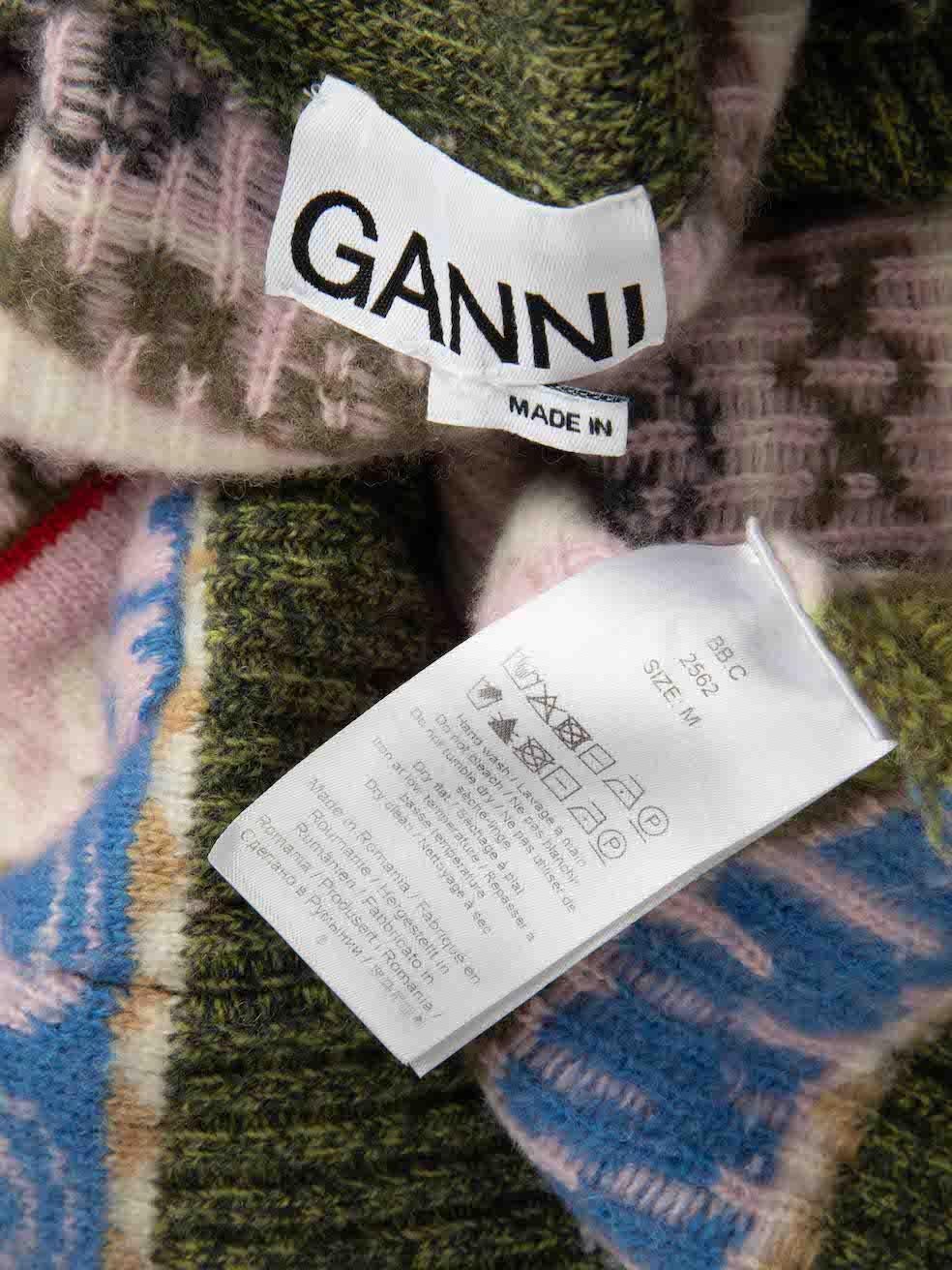 Ganni Logo Print Striped Cardigan Size M For Sale 2