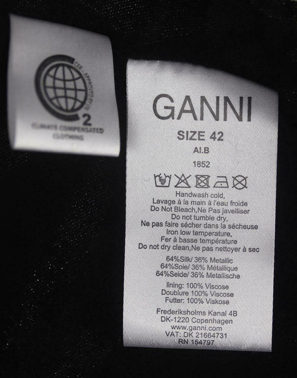 Gray Ganni Metallic Floral Print Silk Blend Maxi Dress