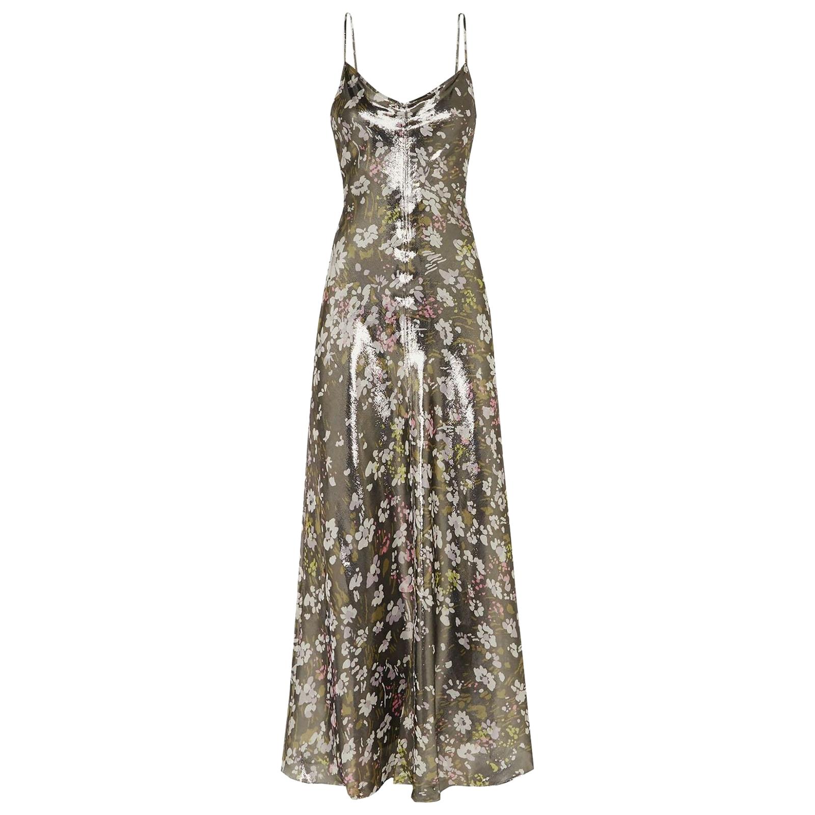 Ganni Metallic Floral Print Silk Blend Maxi Dress