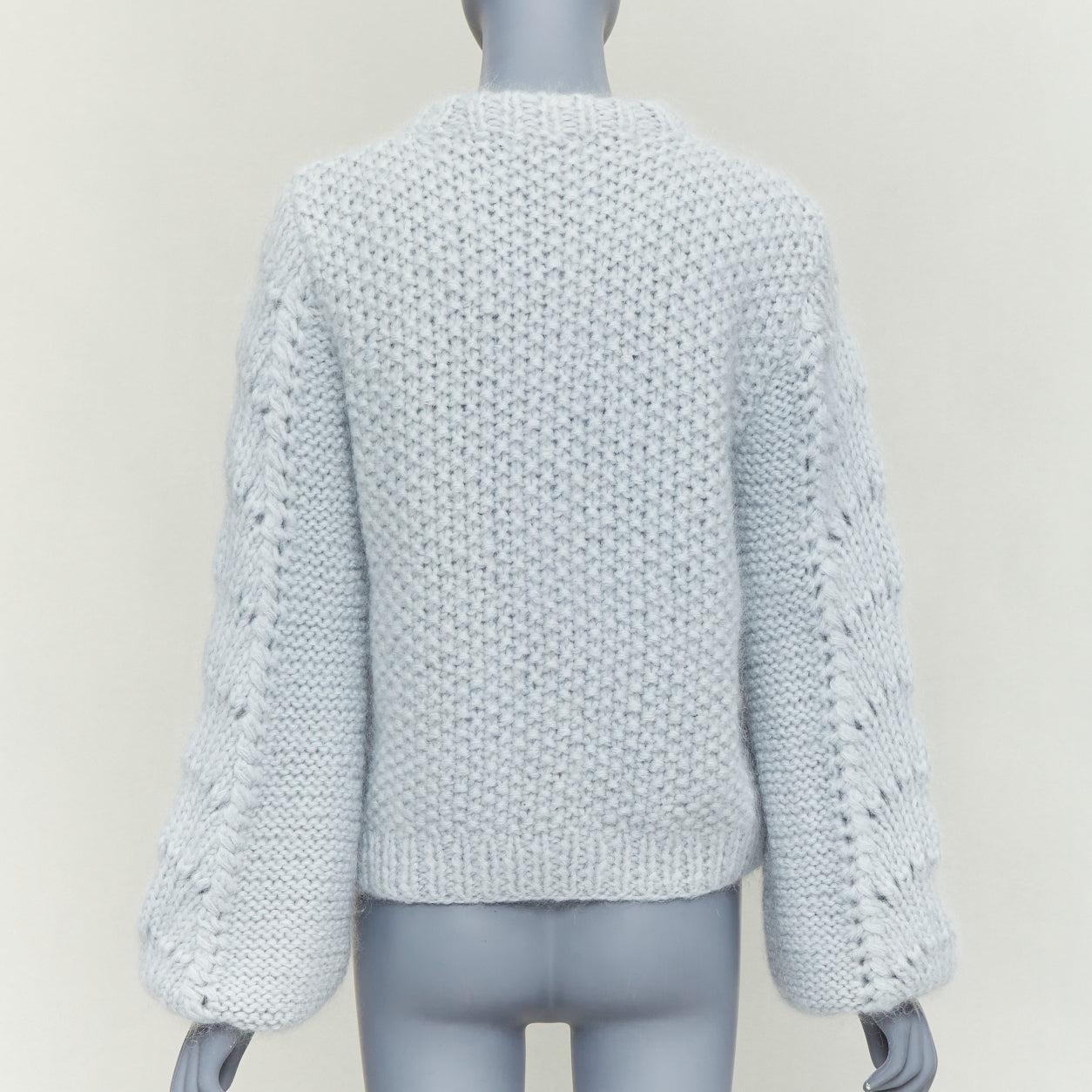 Gris GANNI pull chunky compensé climatique en laine mohair bleu brumeux M. en vente