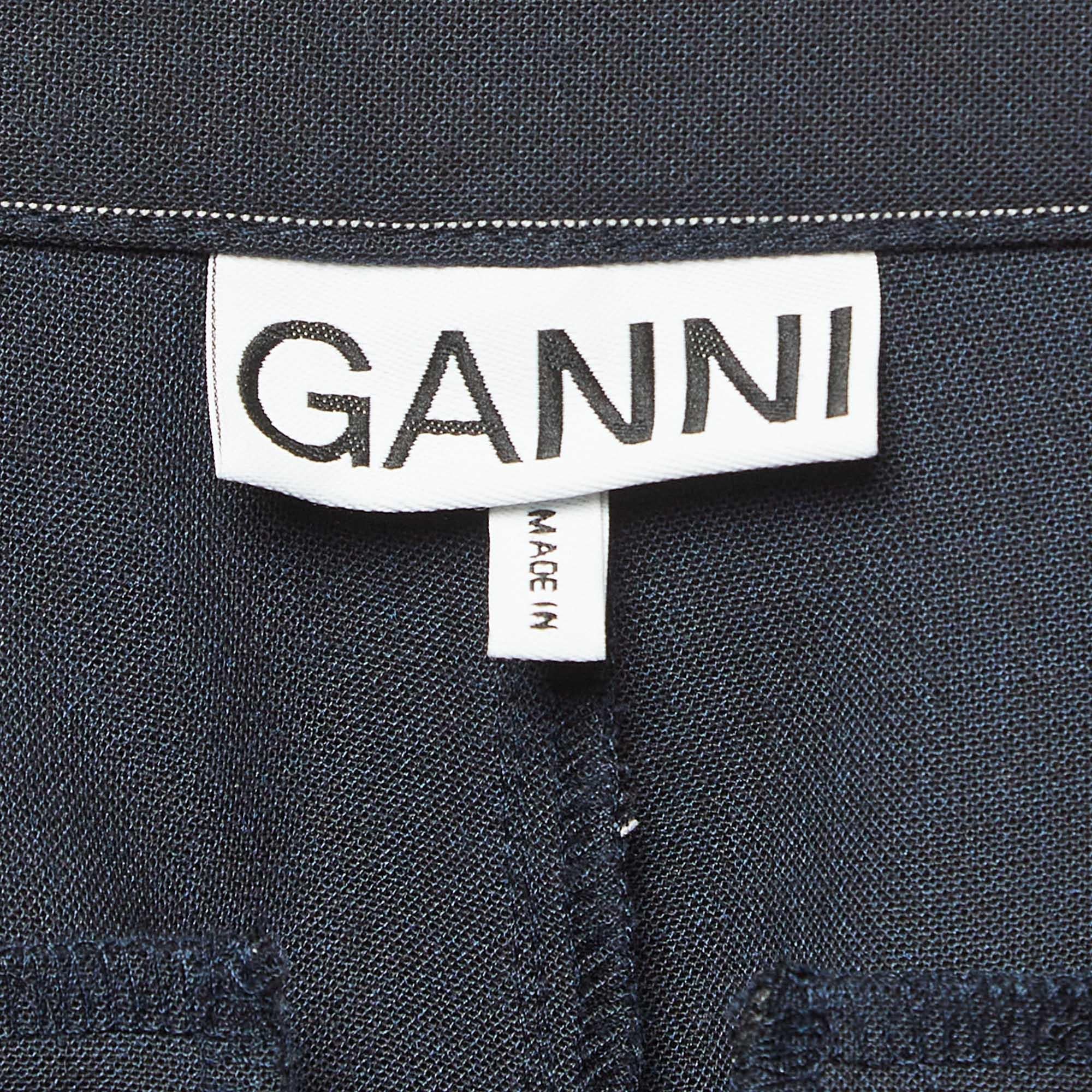 Ganni Navy Blue Pinstripe Crepe Formal Pants XS In Excellent Condition In Dubai, Al Qouz 2