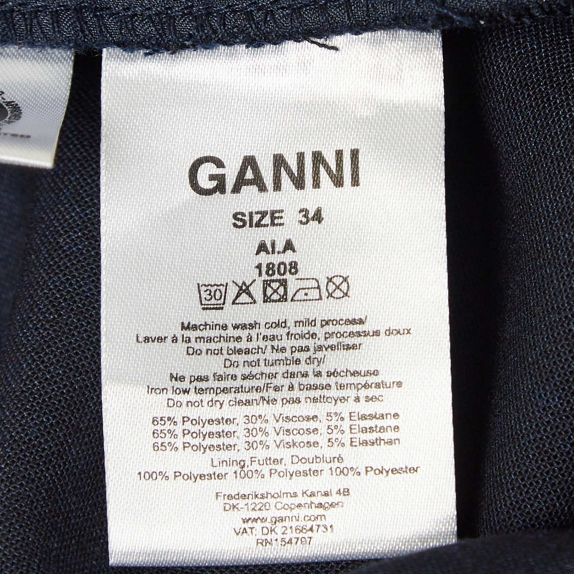 Women's Ganni Navy Blue Pinstripe Crepe Formal Pants XS