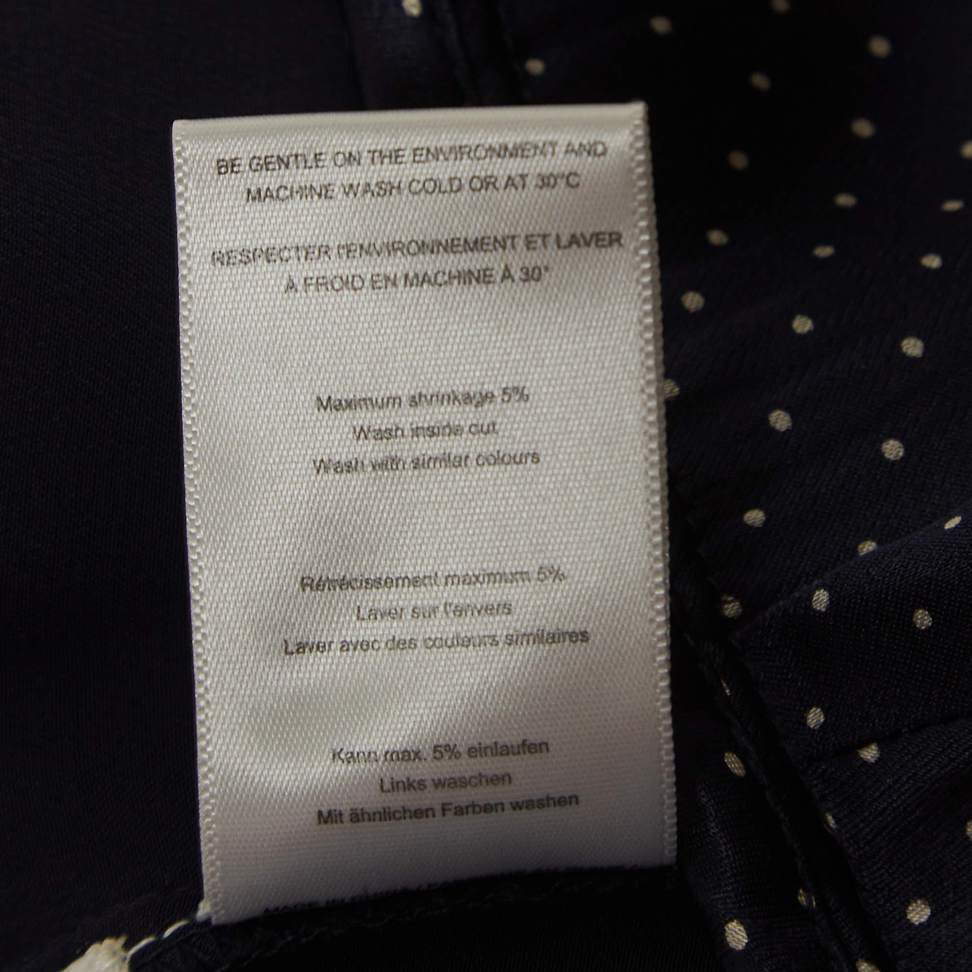 Ganni Navy Blue Polka Dot Print Satin Tie-Up Open Back Blouse S For Sale 1