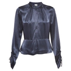 Ganni Marineblaue Polka Dot Print Satin Bluse mit offenem Rücken S